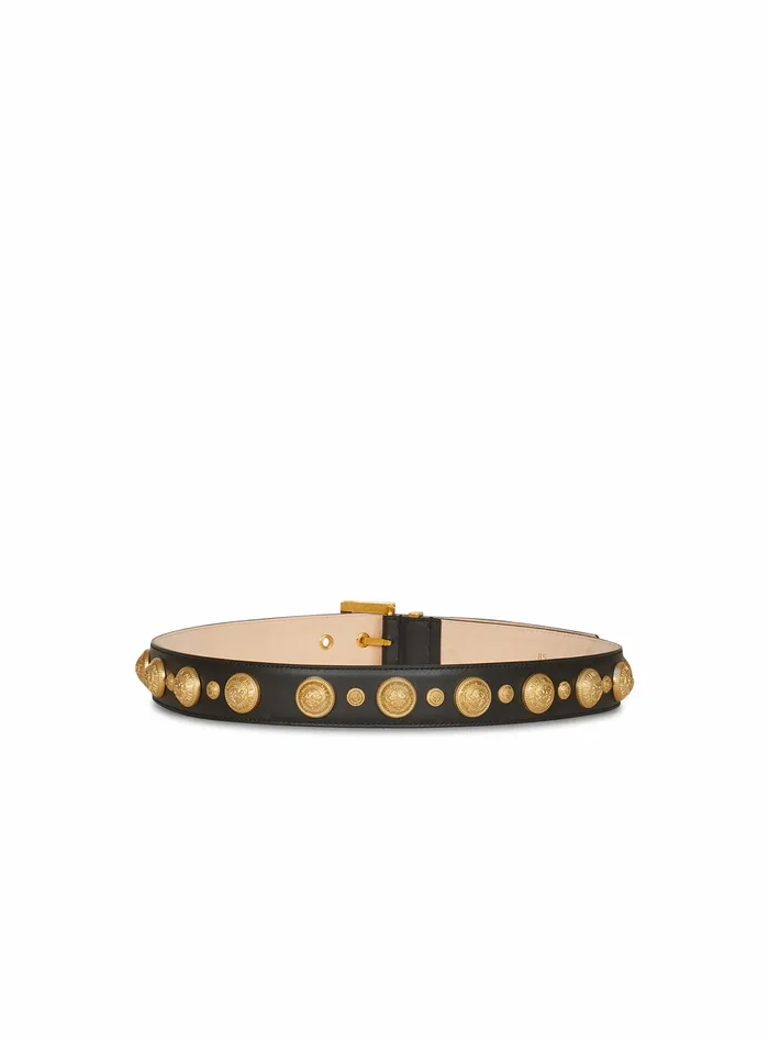 Balmain Belts Womens Leather And GoldTone Coin Belt Belt Black Balmain Belts Womens Leather And GoldTone Coin Belt Belt Black