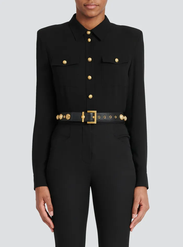 Balmain Belts Womens Leather And GoldTone Coin Belt Belt Black Balmain Belts Womens Leather And GoldTone Coin Belt Belt Black