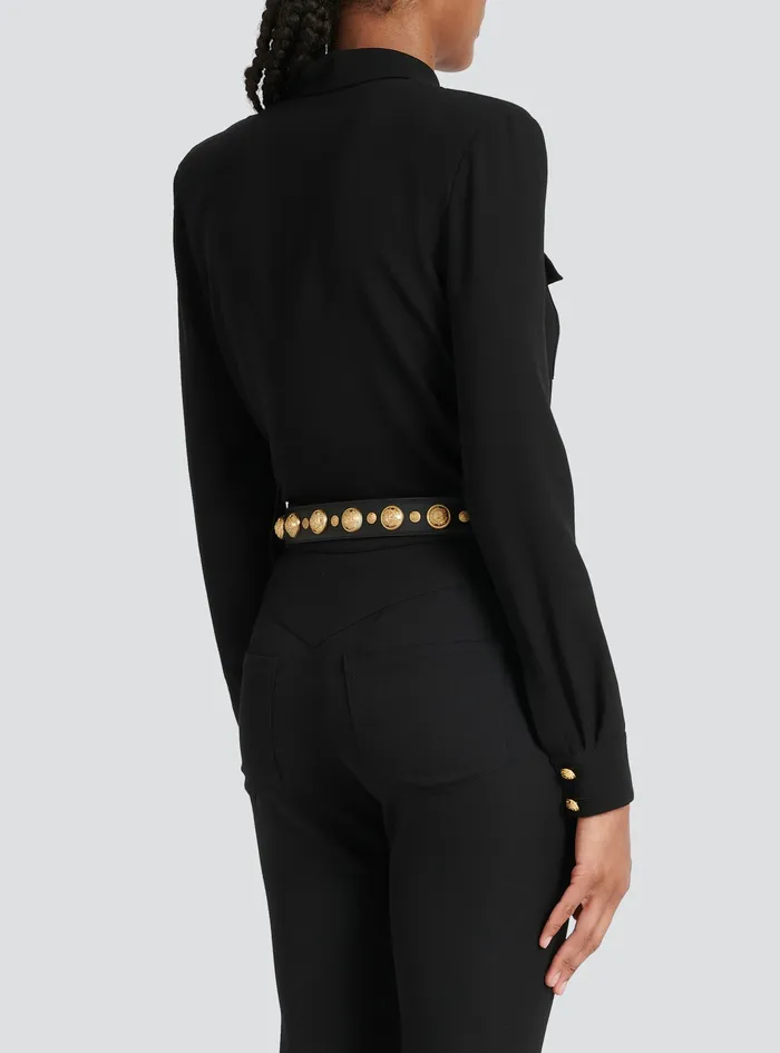 Balmain Belts Womens Leather And GoldTone Coin Belt Belt Black Balmain Belts Womens Leather And GoldTone Coin Belt Belt Black