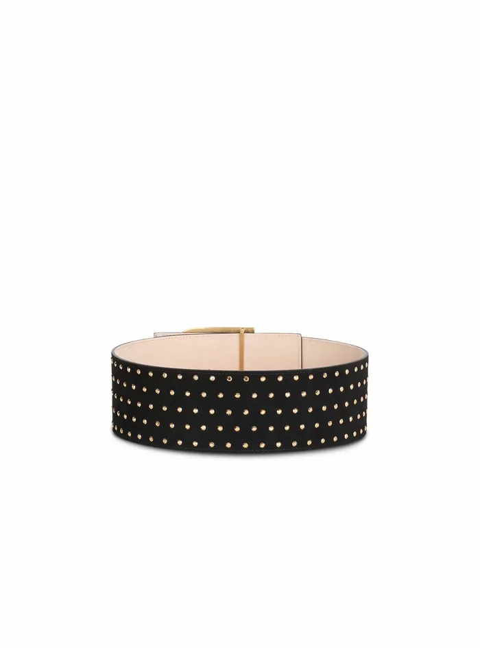 Balmain Belts Womens Suedeandcrystal BBelt Belt Black Balmain Belts Womens Suedeandcrystal BBelt Belt Black
