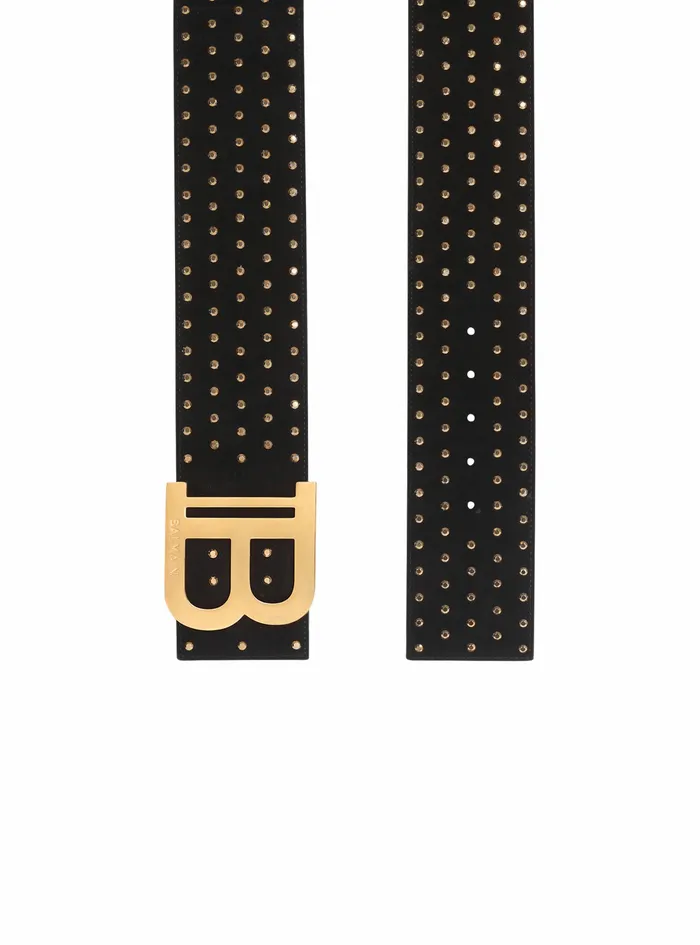 Balmain Belts Womens Suedeandcrystal BBelt Belt Black Balmain Belts Womens Suedeandcrystal BBelt Belt Black
