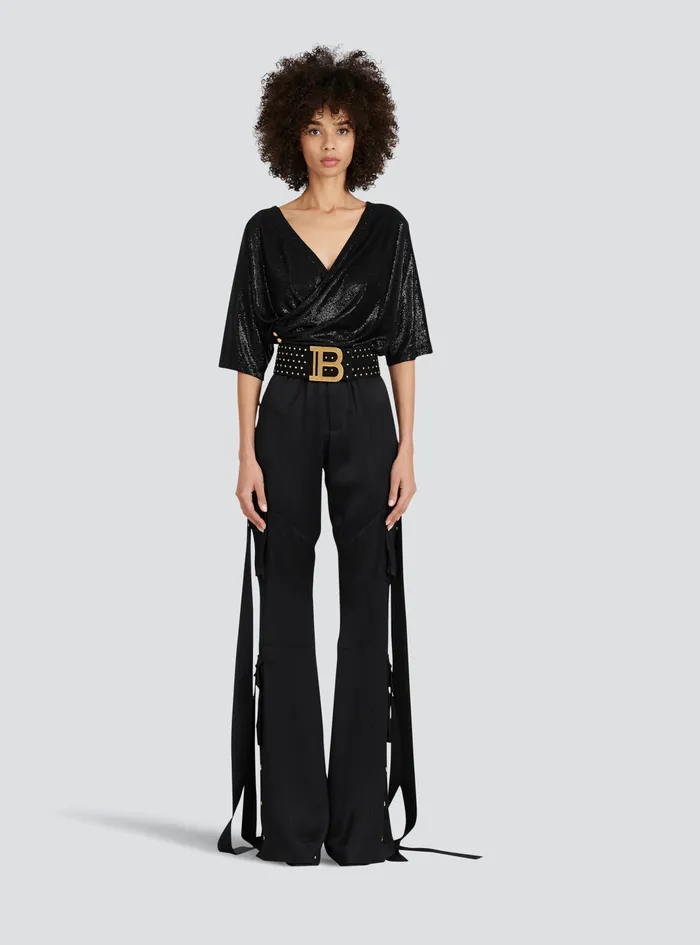 Balmain Belts Womens Suedeandcrystal BBelt Belt Black Balmain Belts Womens Suedeandcrystal BBelt Belt Black