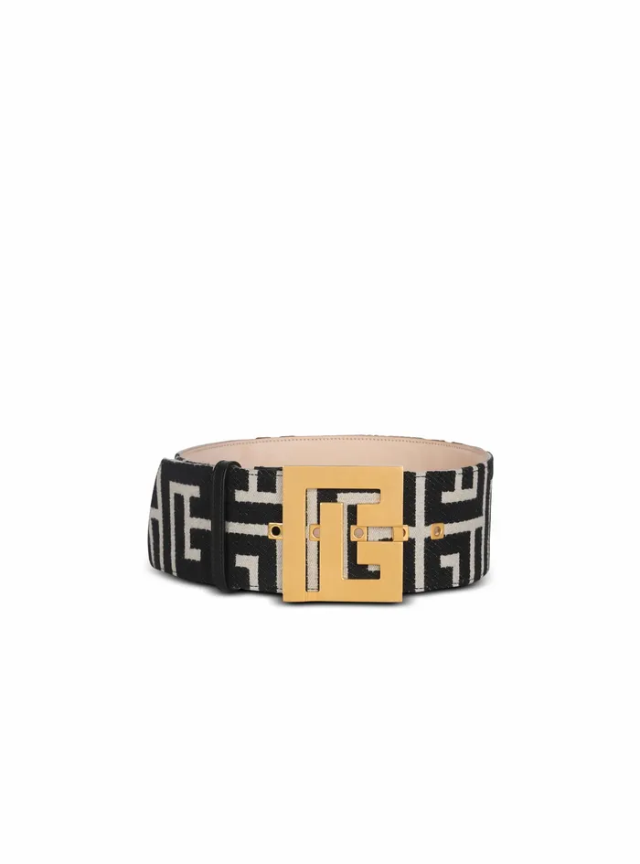 Balmain Belts Womens Wide Bicolor Jacquard Pb Belt Belt Black