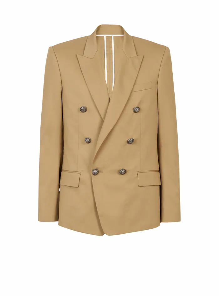 Balmain Blazers Mens Cotton Blazer With DoubleBreasted SilverTone Buttoned Fastening Beige