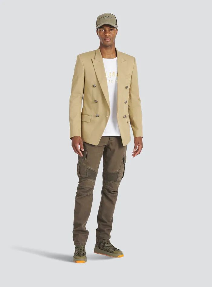 Balmain Blazers Mens Cotton Blazer With DoubleBreasted SilverTone Buttoned Fastening Beige Balmain Blazers Mens Cotton Blazer With DoubleBreasted SilverTone Buttoned Fastening Beige