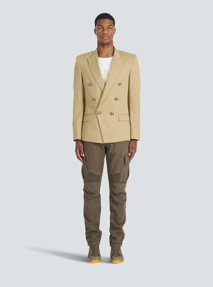 Balmain Blazers Mens Cotton Blazer With DoubleBreasted SilverTone Buttoned Fastening Beige Balmain Blazers Mens Cotton Blazer With DoubleBreasted SilverTone Buttoned Fastening Beige