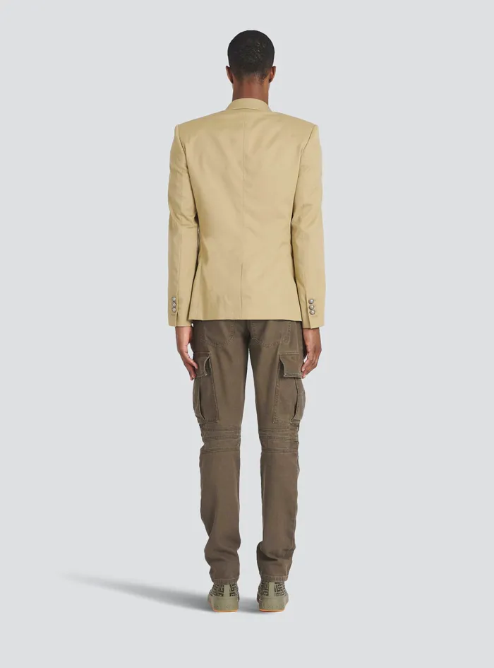 Balmain Blazers Mens Cotton Blazer With DoubleBreasted SilverTone Buttoned Fastening Beige Balmain Blazers Mens Cotton Blazer With DoubleBreasted SilverTone Buttoned Fastening Beige