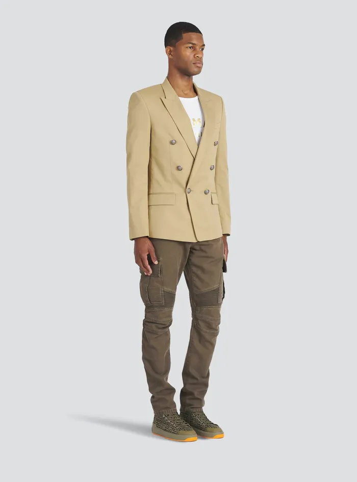 Balmain Blazers Mens Cotton Blazer With DoubleBreasted SilverTone Buttoned Fastening Beige Balmain Blazers Mens Cotton Blazer With DoubleBreasted SilverTone Buttoned Fastening Beige