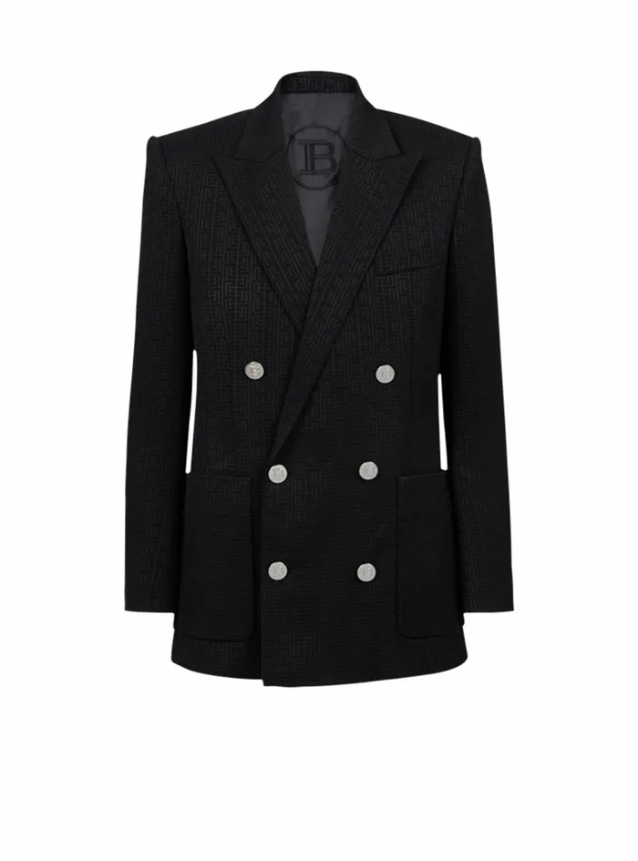 Balmain Blazers Mens EcoDesigned Crepe Blazer With Balmain Monogram Black