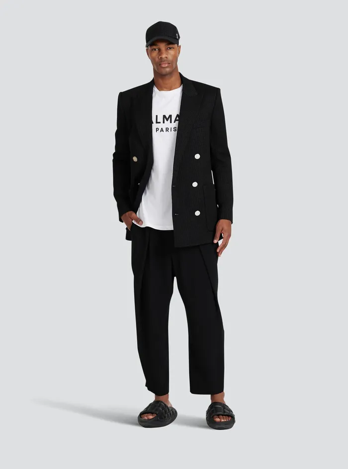Balmain Blazers Mens EcoDesigned Crepe Blazer With Balmain Monogram Black Balmain Blazers Mens EcoDesigned Crepe Blazer With Balmain Monogram Black