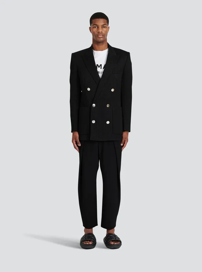 Balmain Blazers Mens EcoDesigned Crepe Blazer With Balmain Monogram Black Balmain Blazers Mens EcoDesigned Crepe Blazer With Balmain Monogram Black