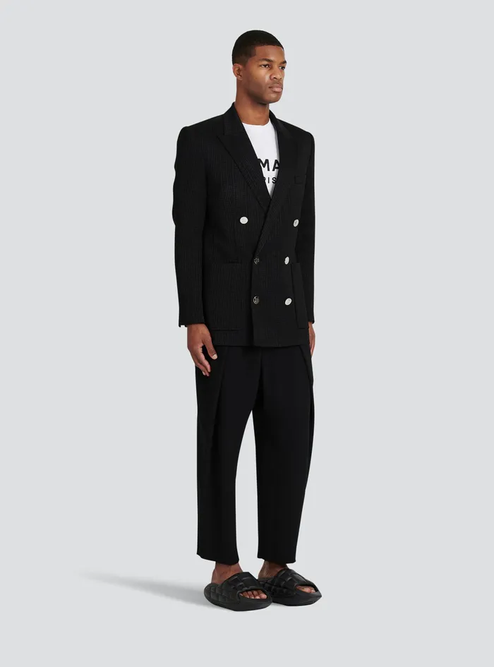 Balmain Blazers Mens EcoDesigned Crepe Blazer With Balmain Monogram Black Balmain Blazers Mens EcoDesigned Crepe Blazer With Balmain Monogram Black
