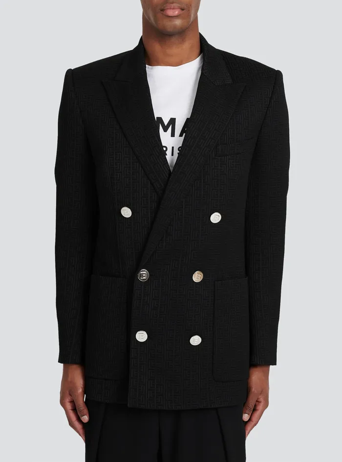 Balmain Blazers Mens EcoDesigned Crepe Blazer With Balmain Monogram Black Balmain Blazers Mens EcoDesigned Crepe Blazer With Balmain Monogram Black