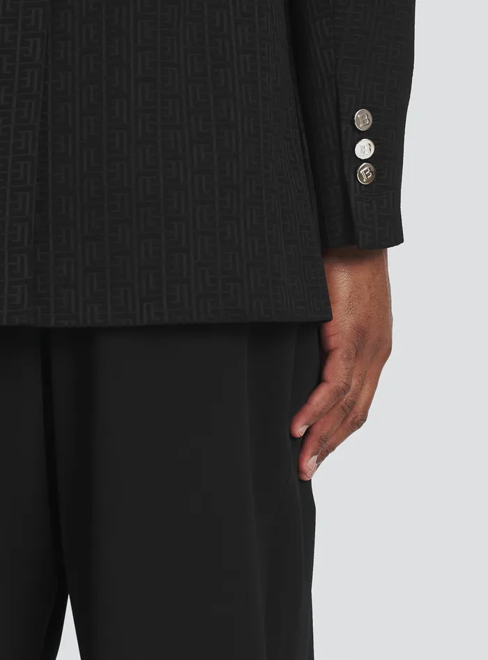 Balmain Blazers Mens EcoDesigned Crepe Blazer With Balmain Monogram Black Balmain Blazers Mens EcoDesigned Crepe Blazer With Balmain Monogram Black