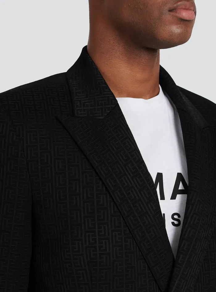 Balmain Blazers Mens EcoDesigned Crepe Blazer With Balmain Monogram Black Balmain Blazers Mens EcoDesigned Crepe Blazer With Balmain Monogram Black