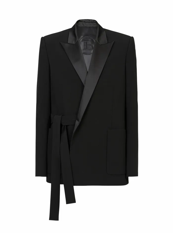 Balmain Blazers Mens EcoDesigned Crepe Blazer Withsatin Collar Black