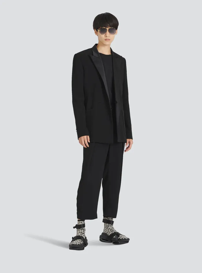 Balmain Blazers Mens EcoDesigned Crepe Blazer Withsatin Collar Black Balmain Blazers Mens EcoDesigned Crepe Blazer Withsatin Collar Black