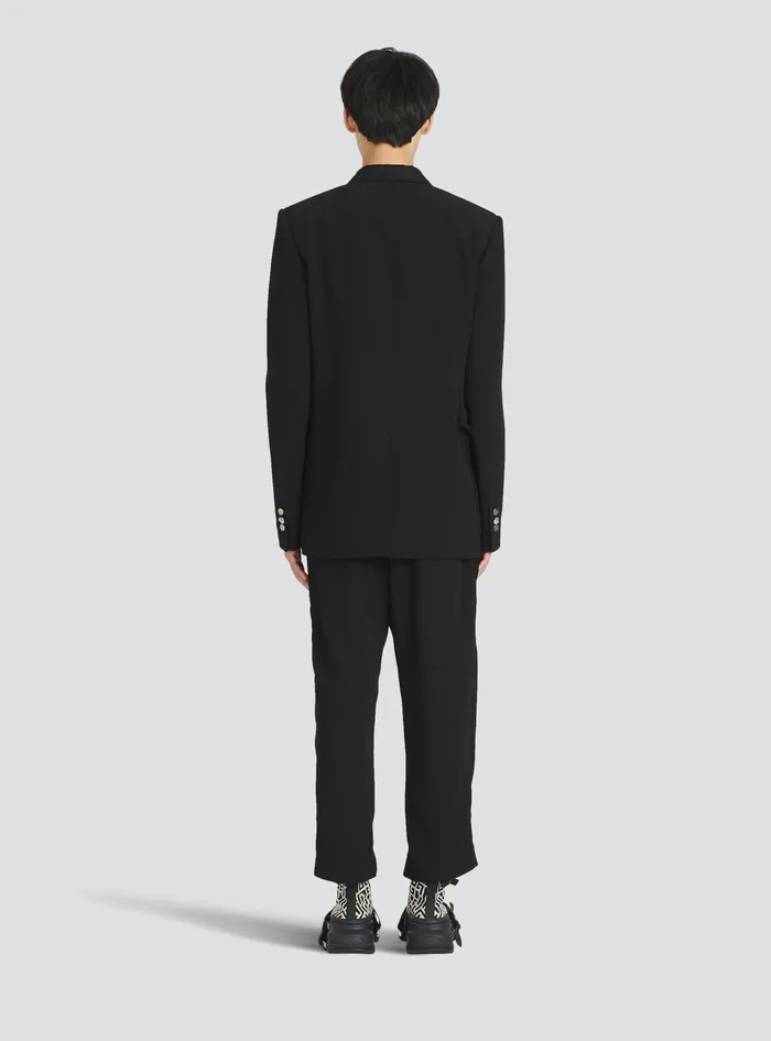 Balmain Blazers Mens EcoDesigned Crepe Blazer Withsatin Collar Black Balmain Blazers Mens EcoDesigned Crepe Blazer Withsatin Collar Black