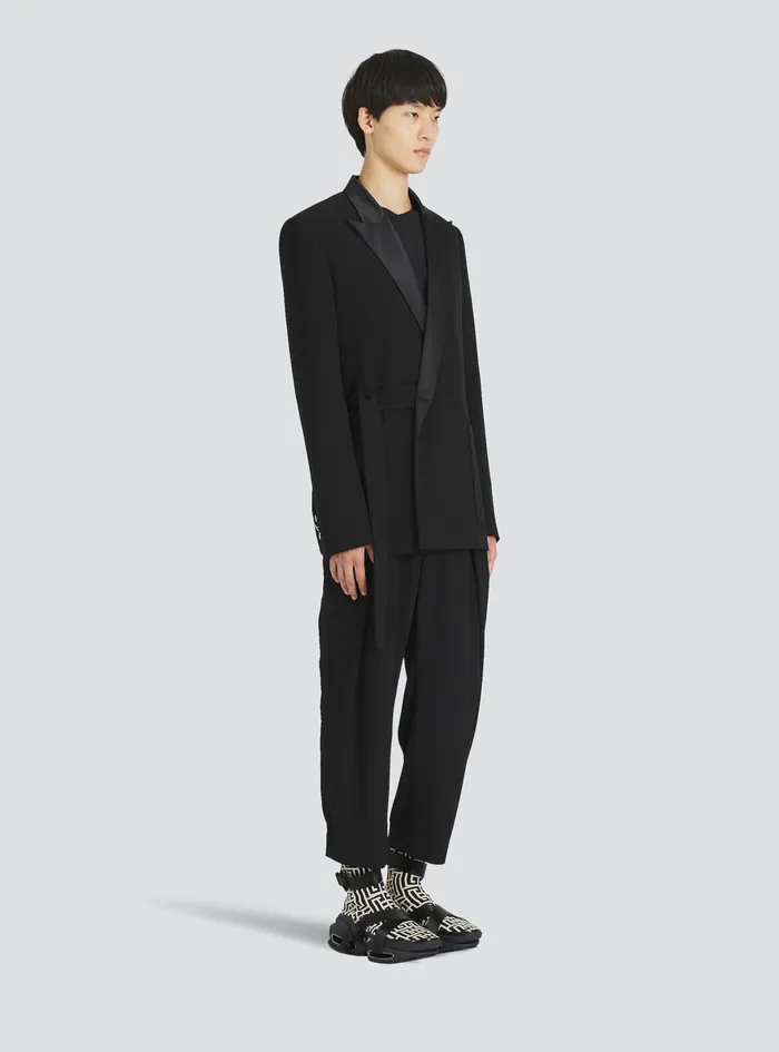 Balmain Blazers Mens EcoDesigned Crepe Blazer Withsatin Collar Black Balmain Blazers Mens EcoDesigned Crepe Blazer Withsatin Collar Black