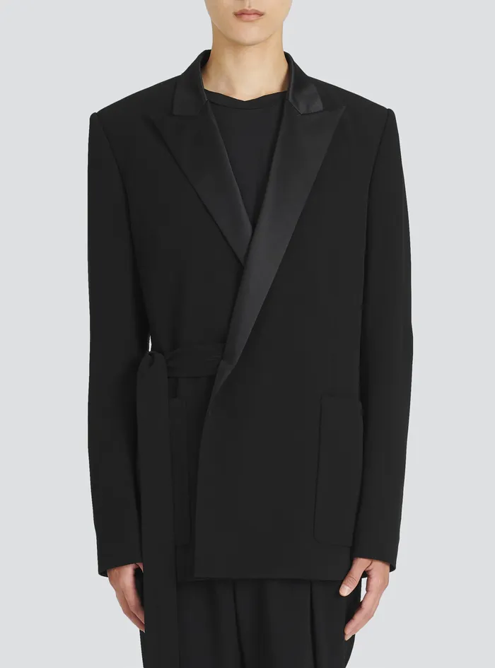Balmain Blazers Mens EcoDesigned Crepe Blazer Withsatin Collar Black Balmain Blazers Mens EcoDesigned Crepe Blazer Withsatin Collar Black