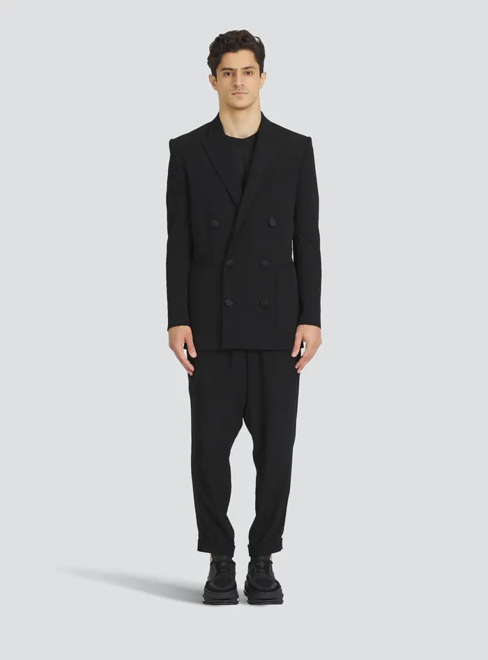 Balmain Blazers Mens EcoDesigned DoubleBreasted Crepe Blazer Black Balmain Blazers Mens EcoDesigned DoubleBreasted Crepe Blazer Black