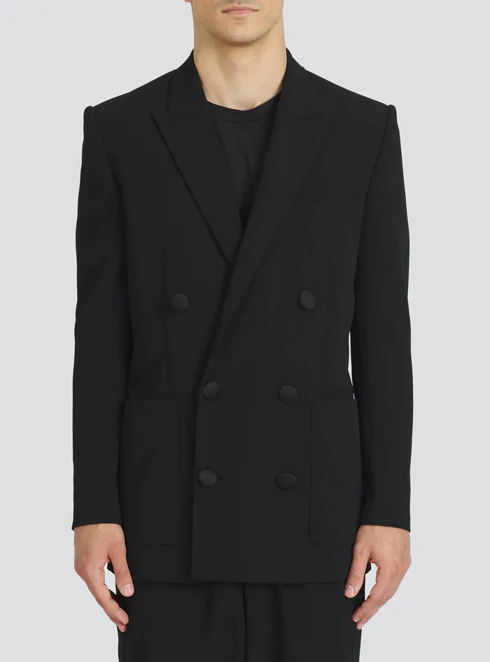 Balmain Blazers Mens EcoDesigned DoubleBreasted Crepe Blazer Black Balmain Blazers Mens EcoDesigned DoubleBreasted Crepe Blazer Black
