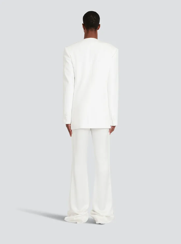 Balmain Blazers Mens Satin Kimono Blazer With Balmain Monogram White