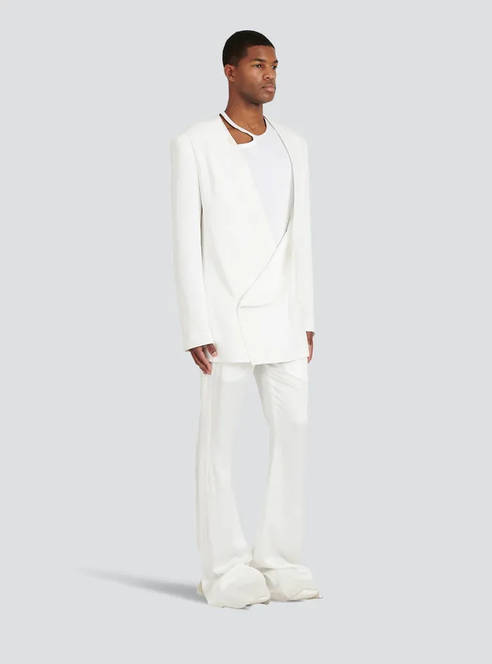 Balmain Blazers Mens Satin Kimono Blazer With Balmain Monogram White