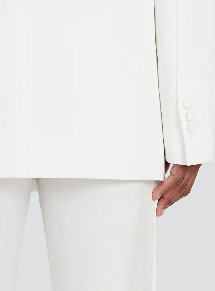 Balmain Blazers Mens Satin Kimono Blazer With Balmain Monogram White