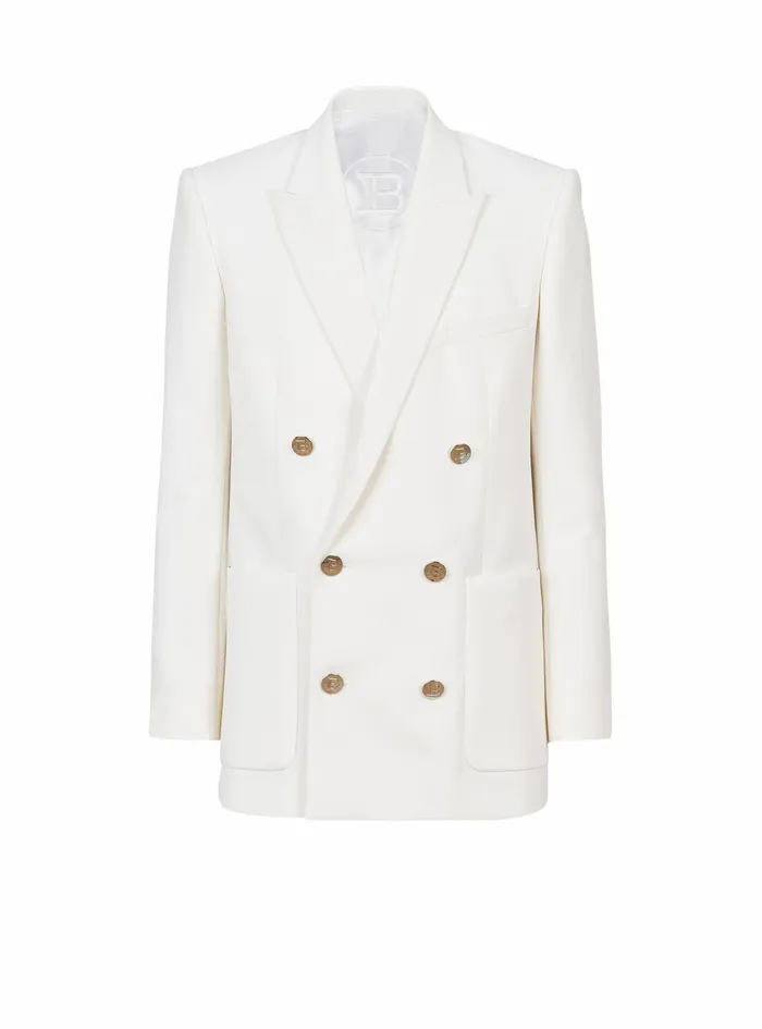 Balmain Blazers Mens Twill Blazer With DoubleBreasted SilverTone Buttoned Fastening White Balmain Blazers Mens Twill Blazer With DoubleBreasted SilverTone Buttoned Fastening White
