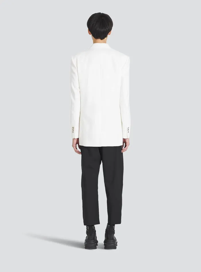 Balmain Blazers Mens Twill Blazer With DoubleBreasted SilverTone Buttoned Fastening White