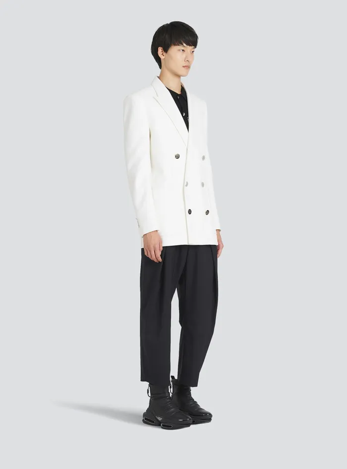 Balmain Blazers Mens Twill Blazer With DoubleBreasted SilverTone Buttoned Fastening White