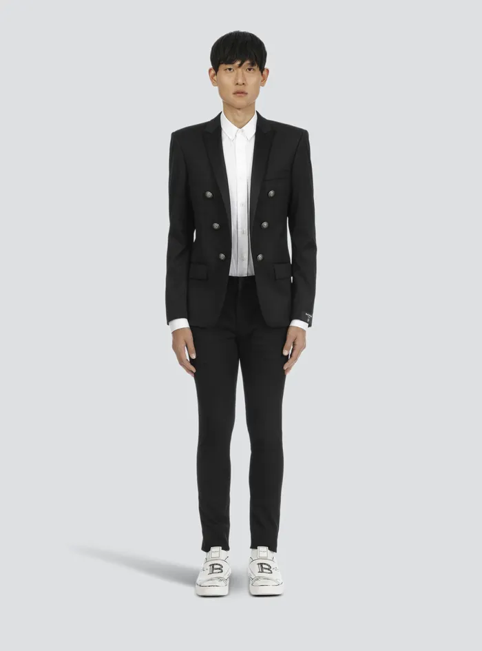 Balmain Blazers Mens Wool Blazer With DoubleBreasted SilverTone Buttoned Fastening Black Balmain Blazers Mens Wool Blazer With DoubleBreasted SilverTone Buttoned Fastening Black
