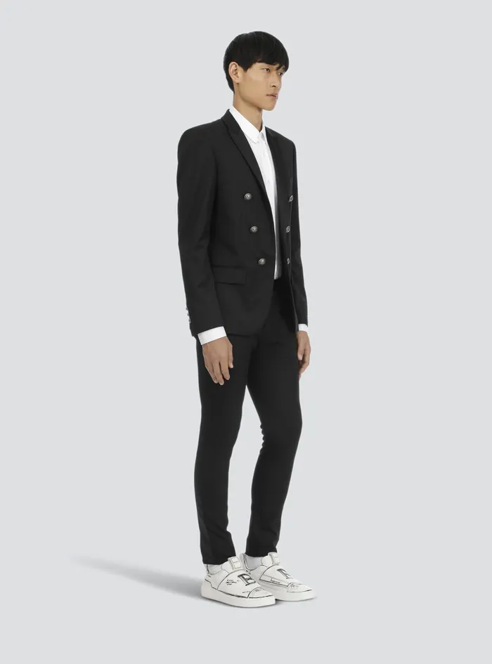 Balmain Blazers Mens Wool Blazer With DoubleBreasted SilverTone Buttoned Fastening Black Balmain Blazers Mens Wool Blazer With DoubleBreasted SilverTone Buttoned Fastening Black