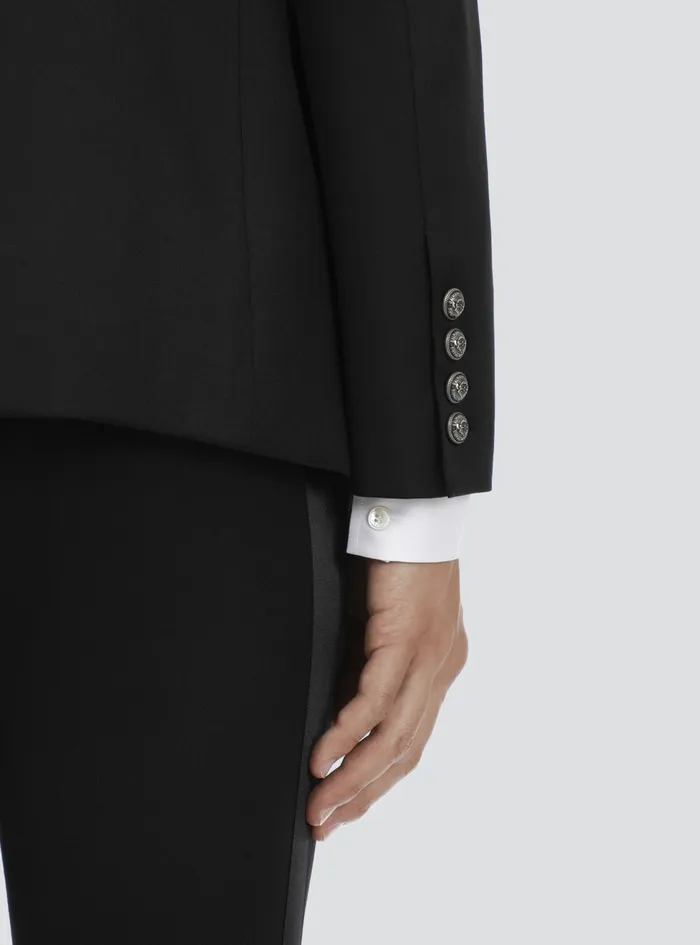 Balmain Blazers Mens Wool Blazer With DoubleBreasted SilverTone Buttoned Fastening Black Balmain Blazers Mens Wool Blazer With DoubleBreasted SilverTone Buttoned Fastening Black