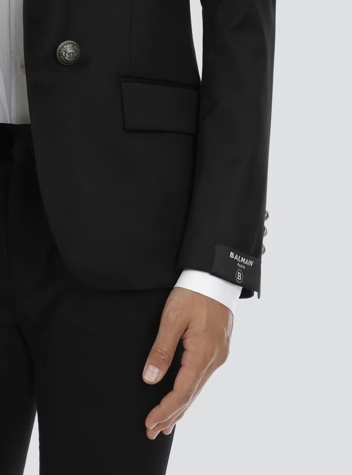 Balmain Blazers Mens Wool Blazer With DoubleBreasted SilverTone Buttoned Fastening Black Balmain Blazers Mens Wool Blazer With DoubleBreasted SilverTone Buttoned Fastening Black