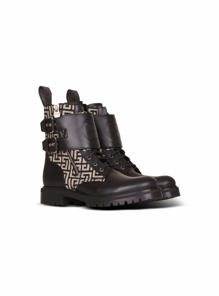 Balmain Boots And Rangers Mens Bicolor Smooth And Monogram Jacquard Phil Ranger Ankle Boots Black