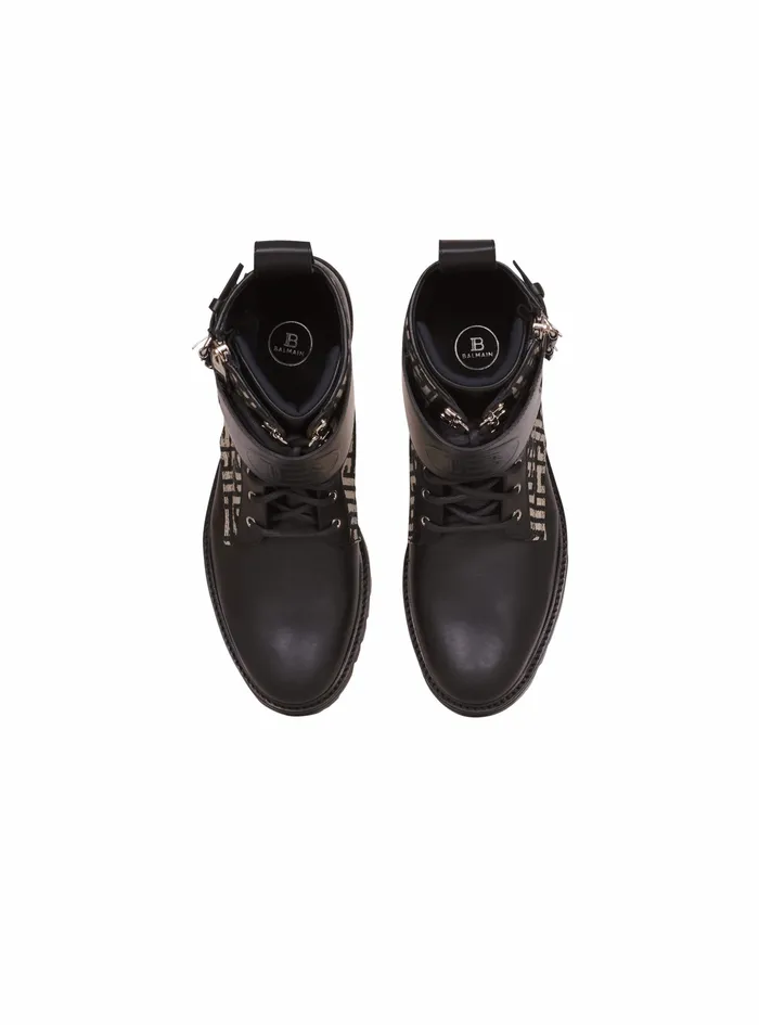 Balmain Boots And Rangers Mens Bicolor Smooth And Monogram Jacquard Phil Ranger Ankle Boots Black