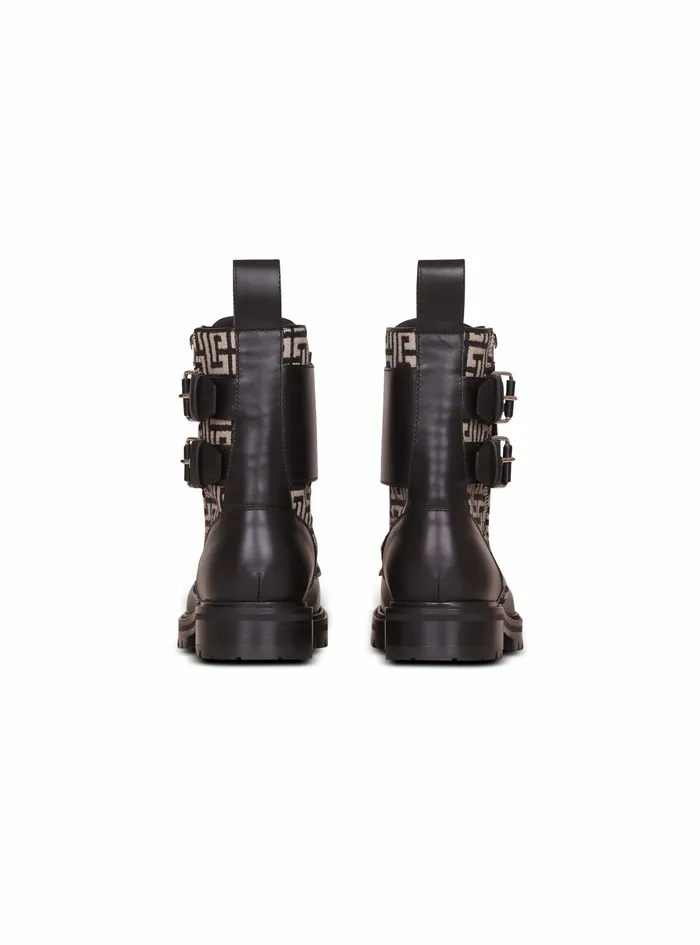 Balmain Boots And Rangers Mens Bicolor Smooth And Monogram Jacquard Phil Ranger Ankle Boots Black