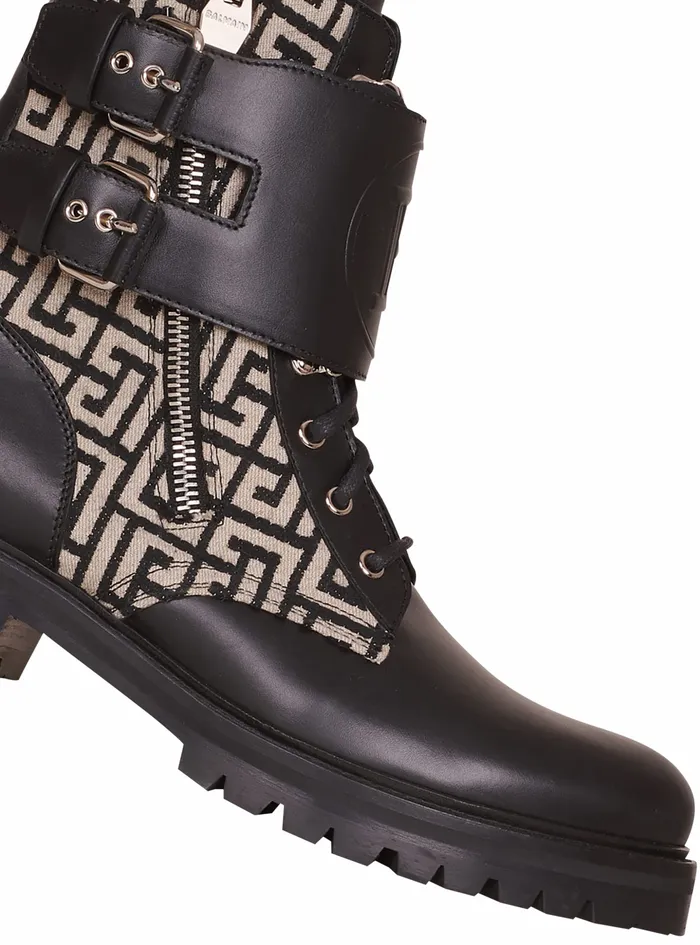 Balmain Boots And Rangers Mens Bicolor Smooth And Monogram Jacquard Phil Ranger Ankle Boots Black