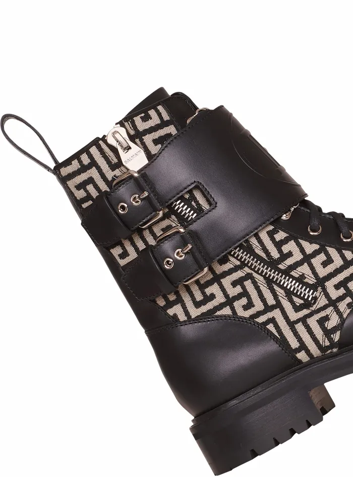 Balmain Boots And Rangers Mens Bicolor Smooth And Monogram Jacquard Phil Ranger Ankle Boots Black
