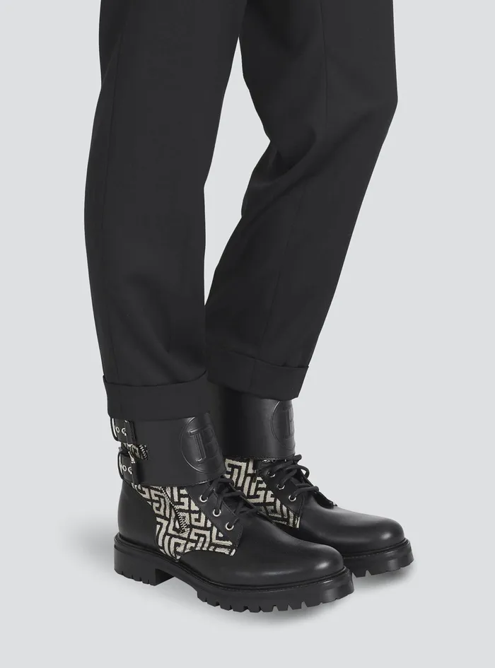 Balmain Boots And Rangers Mens Bicolor Smooth And Monogram Jacquard Phil Ranger Ankle Boots Black