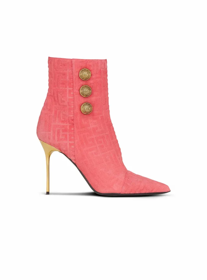 Balmain Boots And Rangers Womens Debossed Suede Roni Ankle Boots With Balmain Monogram Pink