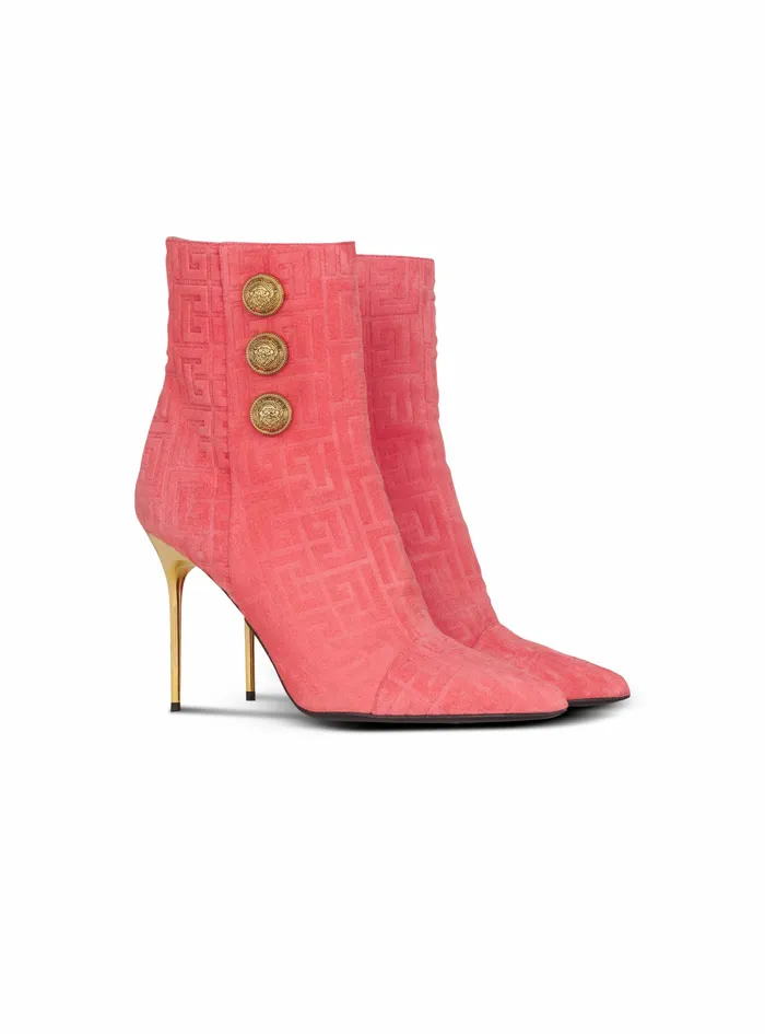 Balmain Boots And Rangers Womens Debossed Suede Roni Ankle Boots With Balmain Monogram Pink