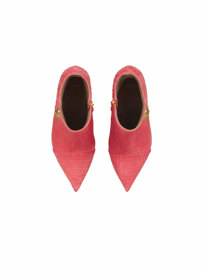 Balmain Boots And Rangers Womens Debossed Suede Roni Ankle Boots With Balmain Monogram Pink
