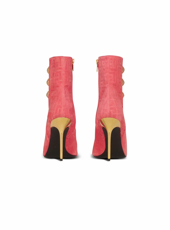 Balmain Boots And Rangers Womens Debossed Suede Roni Ankle Boots With Balmain Monogram Pink