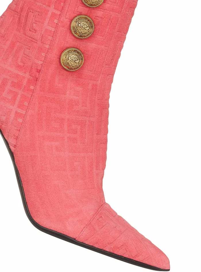 Balmain Boots And Rangers Womens Debossed Suede Roni Ankle Boots With Balmain Monogram Pink