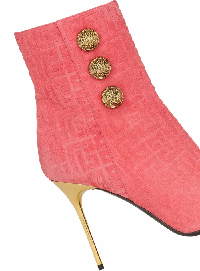 Balmain Boots And Rangers Womens Debossed Suede Roni Ankle Boots With Balmain Monogram Pink