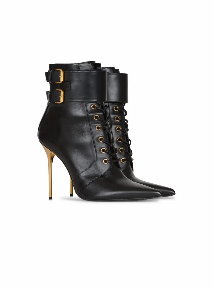 Balmain Boots And Rangers Womens Leather Uria Ankle Boots Black