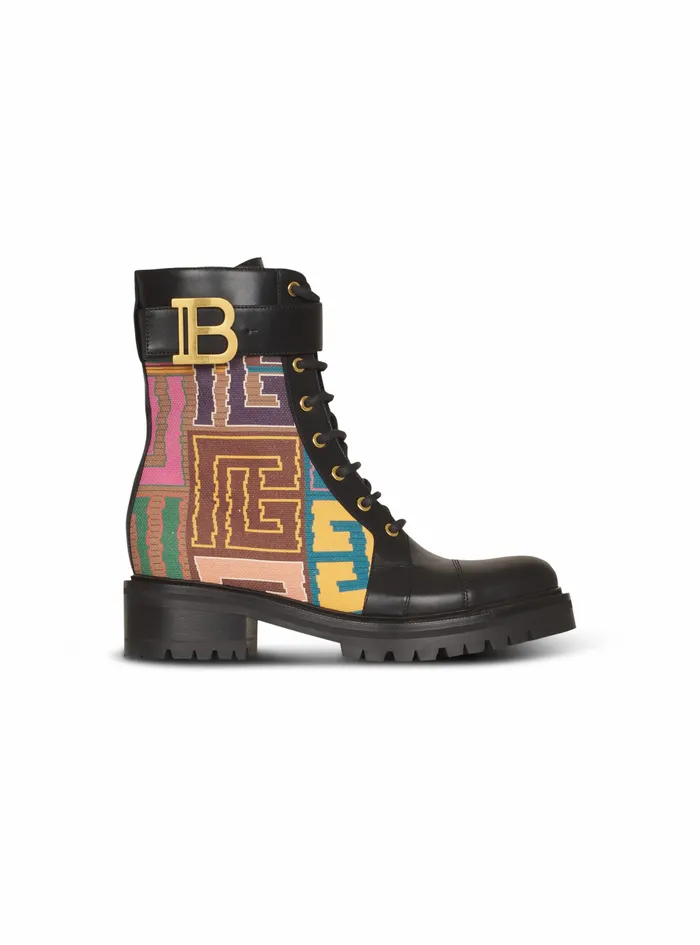 Balmain Boots And Rangers Womens Multicolor Needlepoint Ranger Romy Ankle Boots With Balmain Monogram Multicolor